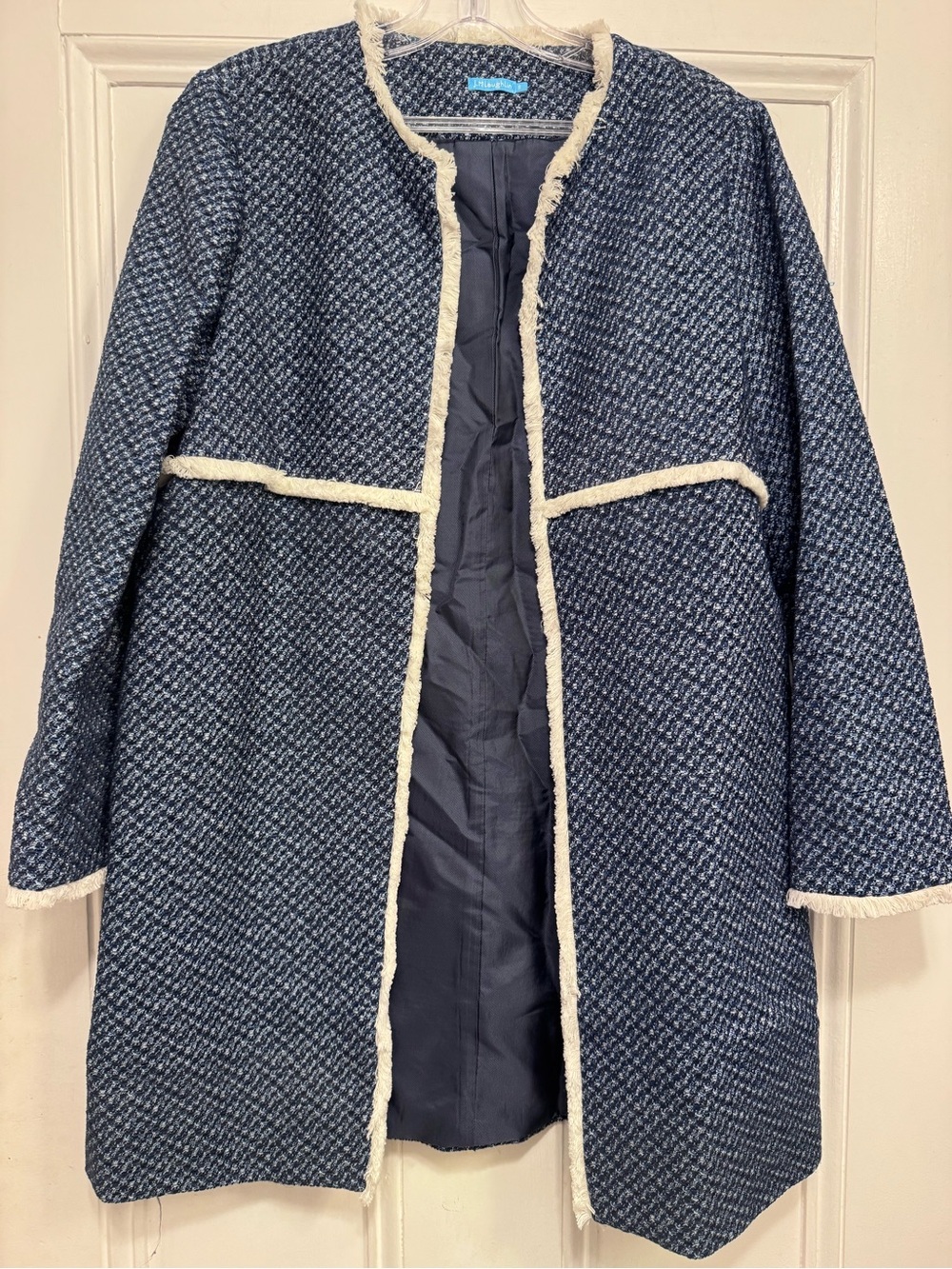 J. McLaughlin Navy Tweed Coat with Ivory Trim